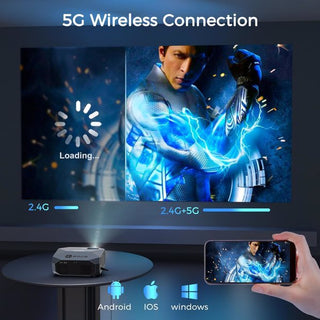 Projector With 5G WiFi And Bluetooth, Native 1080P, Supports 4K, Suitable For Mobile Phones, PCs, TV Sticks & PS5