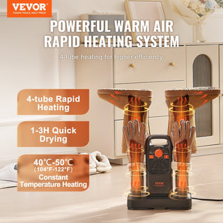 VEVOR Detachable 4-Tube Shoe Dryer With Timer And Quick Drying Black & Orange,Ultra Silent, Quick Drying For Work Boots, Ski Boots, Sneakers, Gloves, Hats, Helmets