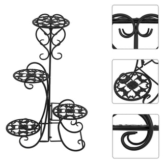 Round Potted Slot, Metal Plant Stand - Black