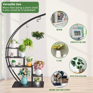 2pcs, 5-layer Semi-circular Iron Wood Black Iron Flower Rack