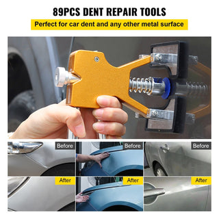 VEVOR Paintless Dent Removal Rods, 89 PCS Paintless Dent Repair Tools, Golden Lifter Puller Car Dent Repair Kit, Glue Puller Tabs Dent Puller Kit For Auto Dent Removal, Minor Dents, Door Dings