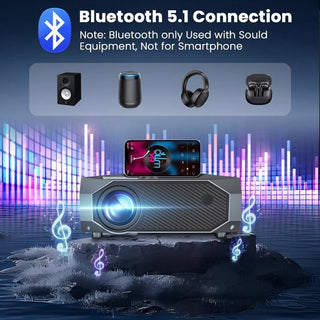 Projector With 5G WiFi And Bluetooth, Native 1080P, Supports 4K, Suitable For Mobile Phones, PCs, TV Sticks & PS5