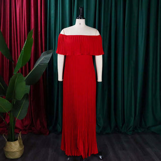 Women Sexy Off Shoulder Off Shoulder Pleated Maxi Dress