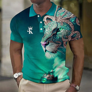 Animal Men'S Polo Shirt 3d Lion Printing Casual Daily Lapel Tops Tees Fierce Beast T Shirt For Man Clothing Summer Short Sleeves - Thomas Family Essentials LLC