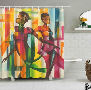 Art Design Graffiti Art Hip Hop African Girl with Black Hair Big Earring with Modern Building Shower Curtain for Bathroom Decor - Thomas Family Essentials LLC