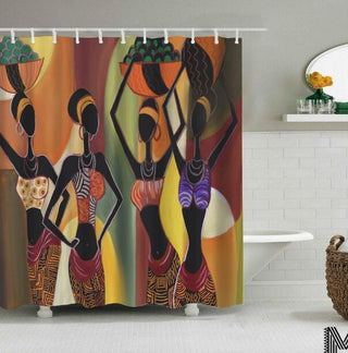 Art Design Graffiti Art Hip Hop African Girl with Black Hair Big Earring with Modern Building Shower Curtain for Bathroom Decor - Thomas Family Essentials LLC