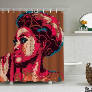 Art Design Graffiti Art Hip Hop African Girl with Black Hair Big Earring with Modern Building Shower Curtain for Bathroom Decor - Thomas Family Essentials LLC