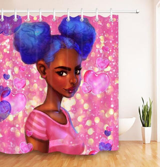 Art Design Graffiti Art Hip Hop African Girl with Black Hair Big Earring with Modern Building Shower Curtain for Bathroom Decor - Thomas Family Essentials LLC