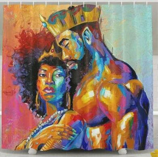 Art Design Graffiti Art Hip Hop African Girl with Black Hair Big Earring with Modern Building Shower Curtain for Bathroom Decor - Thomas Family Essentials LLC