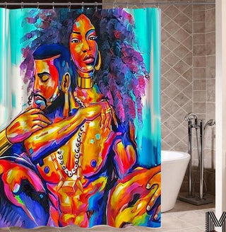 Art Design Graffiti Art Hip Hop African Girl with Black Hair Big Earring with Modern Building Shower Curtain for Bathroom Decor - Thomas Family Essentials LLC
