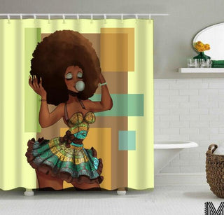 Art Design Graffiti Art Hip Hop African Girl with Black Hair Big Earring with Modern Building Shower Curtain for Bathroom Decor - Thomas Family Essentials LLC