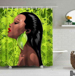 Art Design Graffiti Art Hip Hop African Girl with Black Hair Big Earring with Modern Building Shower Curtain for Bathroom Decor - Thomas Family Essentials LLC