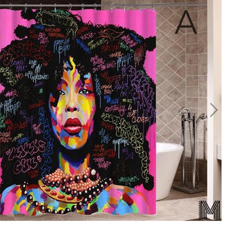 Art Design Graffiti Art Hip Hop African Girl with Black Hair Big Earring with Modern Building Shower Curtain for Bathroom Decor - Thomas Family Essentials LLC