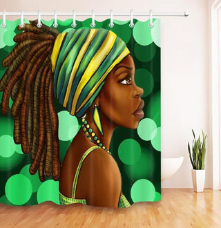 Art Design Graffiti Art Hip Hop African Girl with Black Hair Big Earring with Modern Building Shower Curtain for Bathroom Decor - Thomas Family Essentials LLC