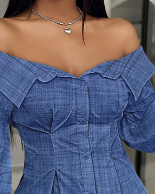 Off Shoulder Lantern Sleeve Shirt