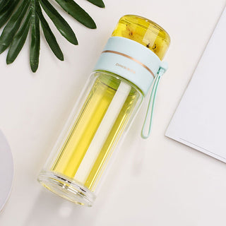 Glass Water Bottle With Tea Infuser Filter Tea Separation Double Wall Glass Bottle Leakproof Water Bottle - Thomas Family Essentials LLC