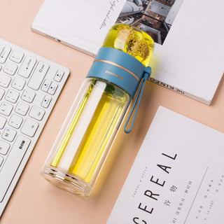 Glass Water Bottle With Tea Infuser Filter Tea Separation Double Wall Glass Bottle Leakproof Water Bottle - Thomas Family Essentials LLC
