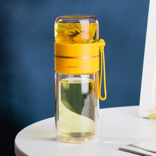 Glass Water Bottle With Tea Infuser Filter Tea Separation Double Wall Glass Bottle Leakproof Water Bottle - Thomas Family Essentials LLC