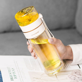 Glass Water Bottle With Tea Infuser Filter Tea Separation Double Wall Glass Bottle Leakproof Water Bottle - Thomas Family Essentials LLC
