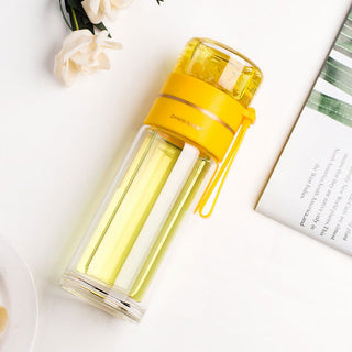 Glass Water Bottle With Tea Infuser Filter Tea Separation Double Wall Glass Bottle Leakproof Water Bottle - Thomas Family Essentials LLC