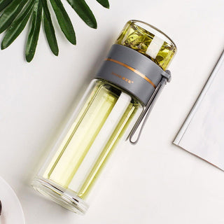 Glass Water Bottle With Tea Infuser Filter Tea Separation Double Wall Glass Bottle Leakproof Water Bottle - Thomas Family Essentials LLC