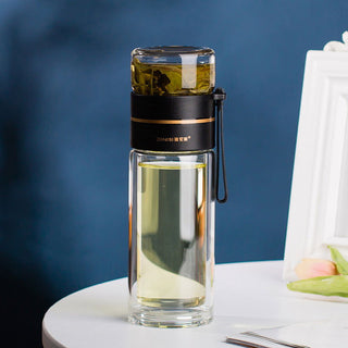 Glass Water Bottle With Tea Infuser Filter Tea Separation Double Wall Glass Bottle Leakproof Water Bottle - Thomas Family Essentials LLC