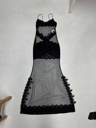 Women's See-Through Mesh Lace Strap Nightdress