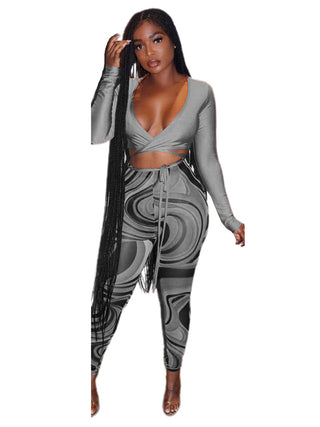 Fall Sexy Tie Wrap Two Piece Sets Clothing