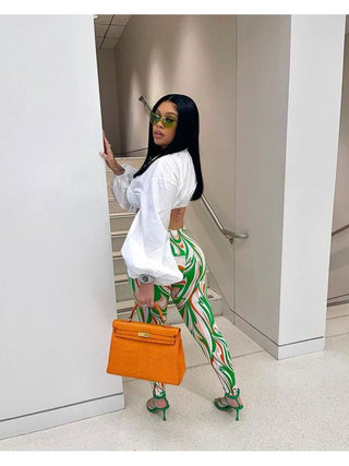 Lantern Sleeve Cropped Shirt Pant Sets