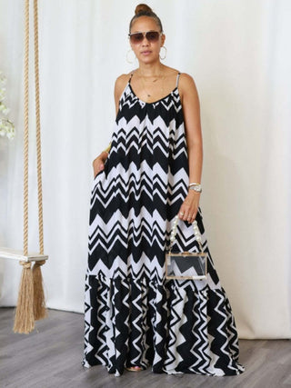 Striped V Neck Backless Lace-Up Maxi Dress