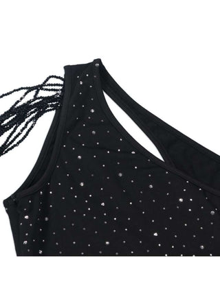 Vestido mini de un solo hombro con cuentas y huecos