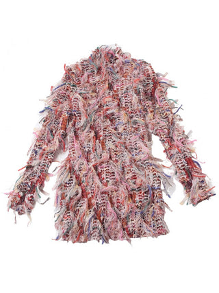 Minivestido de manga larga con flecos de colores en contraste