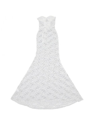 Vestido largo sin tirantes con lazo y encaje transparente