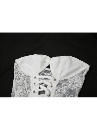 Vestido largo sin tirantes con lazo y encaje transparente