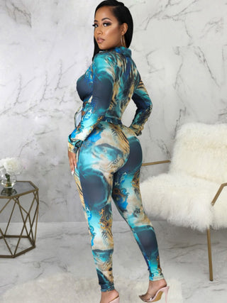 Color Matching Bandage Shirt Pant Sets