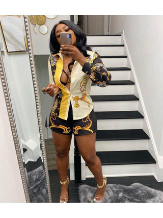 Colorblock Printed Shirt Short Sets