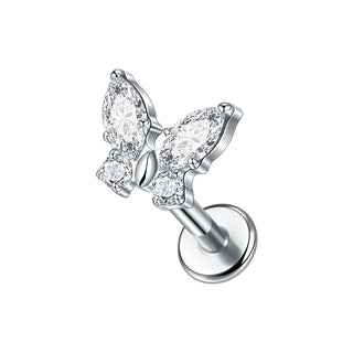16G CZ Tragus Helix Cartilage Stud Earrings Titanium Flat Back Ear Labret Piercing Lip Stud Zircon Nose Stud Body Jewelry