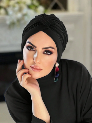 Women Hijab Caps Elastic Fabric Diamonds Muslim Instant Turban Bonnet Ready To Wear Hijabs Hot fix Decoration