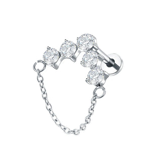 ASTM F136 Titanium Drop Pendant CZ Stud Earring with Dangle Chain Helix Cartilage Earrings Tragus Lip Flat Back Piercing 16G
