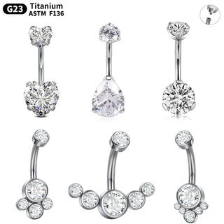 G23 Titanium 14G Bezel CZ Belly Button Rings For Women Body Piercing Jewelry Internally Thread Zircon Navel Piercing Rings