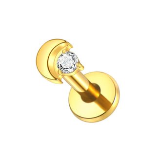 G23 Titanium Ear Cartilage Piercing Moon Heart Crystal Flat Back Ear Studs Tragus Helix Earrings Sexy Jewelry for Women