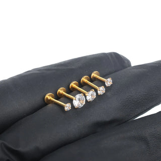 Labret Piercing Titanium Gold Plated Conch Helix Piercing Stud Earring Cubic Zircon Lip Studs Ring Cartilage Earring Jewelry
