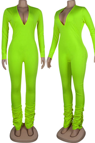 Sexy Solid Patchwork V Neck Skinny Jumpsuits