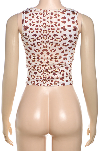 Leopard Print Sexy Leopard Print Lace Asymmetrical Crop Tops