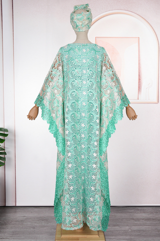 Green Casual Solid Color Lace O Neck Long Dresses