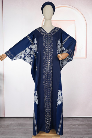 Tibetan Blue Casual Hot Drill V Neck Long Dresses