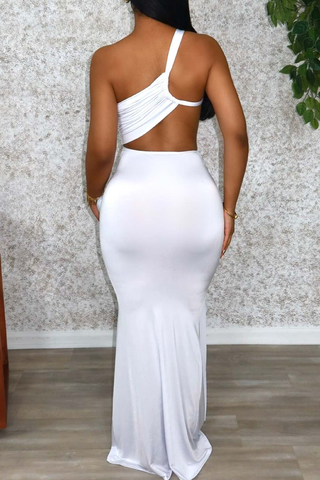 White Elegant Solid Color Hollow Out Strapless Long Dresses