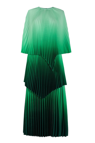 Green Elegant Gradient Irregular Pleated O Neck Three Quarter Two Pieces