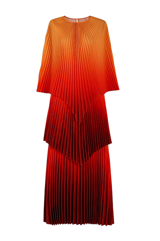 Green Elegant Gradient Irregular Pleated O Neck Three Quarter Two Pieces