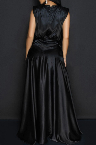 Black Sexy Solid Color High Slit Strap Design Deep V Neck Long Dresses